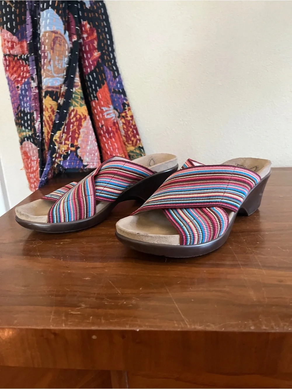 Women's Umberto Raffini Multicolor Striped Wedge Slide Sandals